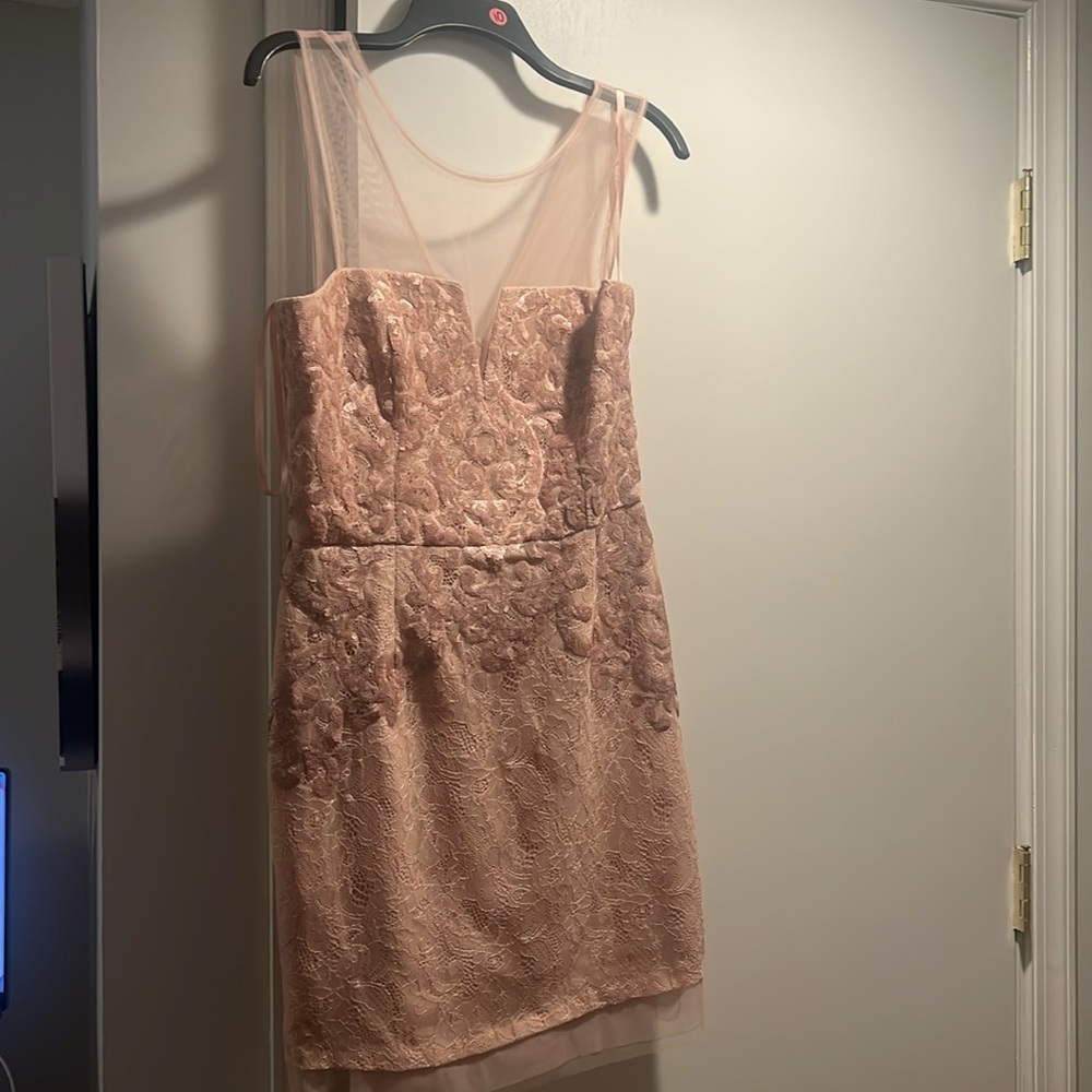 BCBGMaxAzria Strapless Textured Rose Lace Cocktail Dress